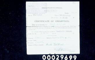 Certificate of exemption issued to Berta Zeltins