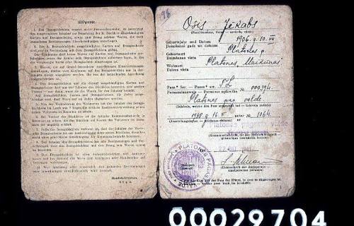 Ration book issued to Jekabs Osis in Latvia during WWII