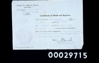 Birth certificate belonging to Amalija Achmetovs