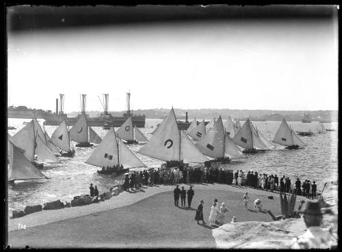 Spectators at 18-footers Championship race start in Sydney Harbour