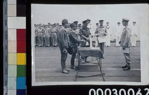 Japanese surrender at Rabaul [on board HMS GLORY, 6 September 1945]