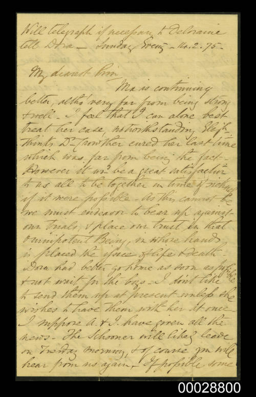 Letter from Dr John Coverdale to his son Percy