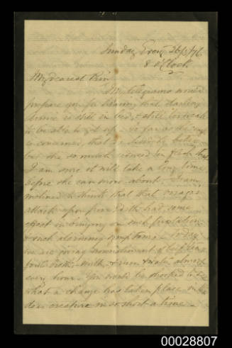 Letter from Dr John Coverdale to his son Percy