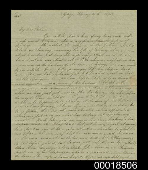 Letter from John Carter in Sydney to his mother in England