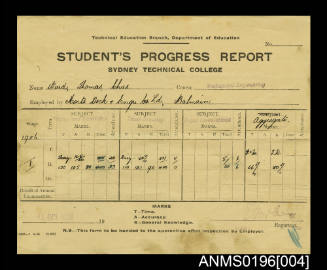 Students Progress Report for Thomas Charles Ward for course Mechanical Engineering Stage 1