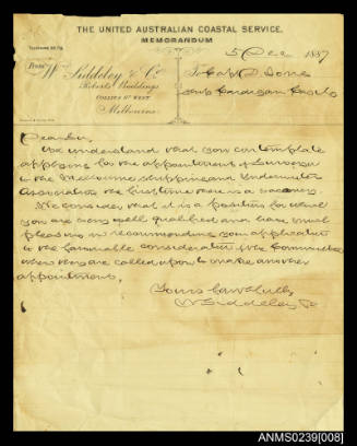 Handwritten letter recommending Captain David Jones to future employers