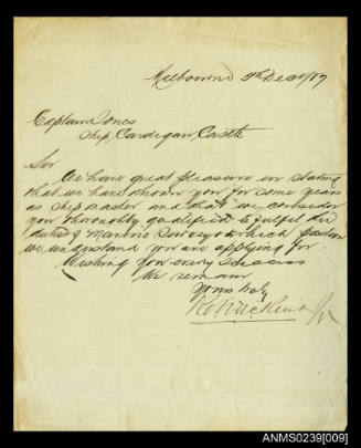 Handwritten letter recommending Captain David Jones to future employers