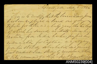 Letter of commendation for David Jones from John Nathanial Evans