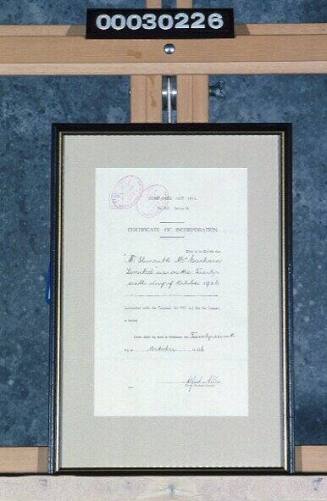 McIlwraith McEacharn Limited certificate of incorporation