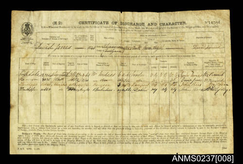 Certificate of Discharge and Character issued to Captain David Jones