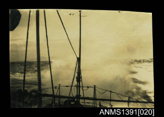 Photograph depicting a bow view of a rough sea