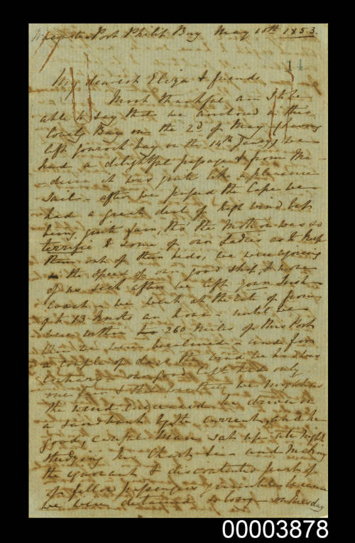 Letter from Harriet King to Mrs Eliza Fraser aboard the WACOUSTA