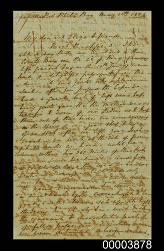 Letter from Harriet King to Mrs Eliza Fraser aboard the WACOUSTA