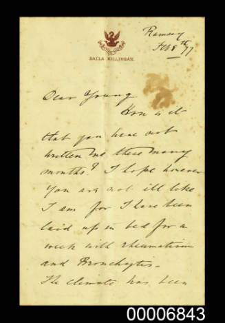 Letter to Dr William Edward Young from Robert Farrant