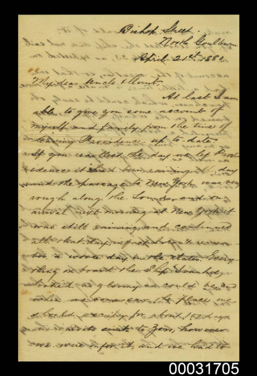 Letter from Charles Jewell on his voyage from New York to Sydney on board the IVANHOE