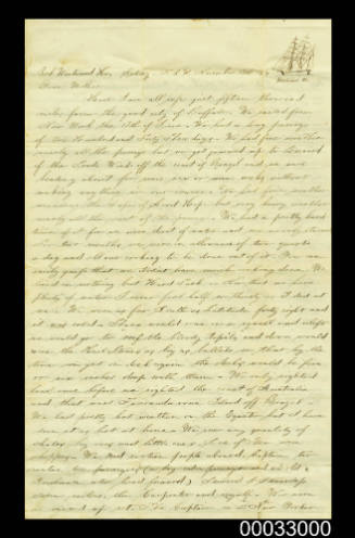 Letter from George Ferris on the WESTWARD HO to his mother