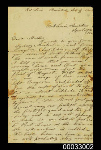 Letter from George Ferris to his mother describing life as a sailor
