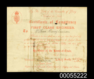 Engineer's certificate for William Henry Swanson