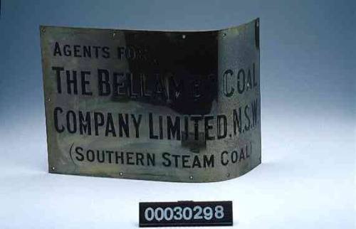 AGENTS FOR THE BELLAMBI COAL COMPANY LIMITED OFFICE NAME PLATE