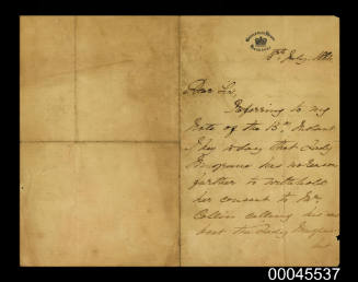 Letter to William Collin from Sir Anthony Musgrave