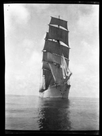 Bow view of three-masted training ship MERSEY