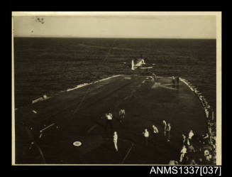 Plane taking off from the deck of HMAS SYDNEY III