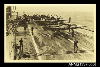 Postcard of planes stored on deck of HMAS SYDNEY III