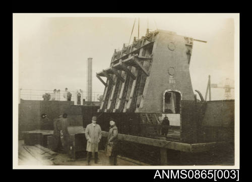 KANIMBLA's main engine cylinder block being lowered into the engine room