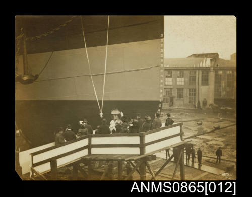 Photograph depicting the launch of a ship