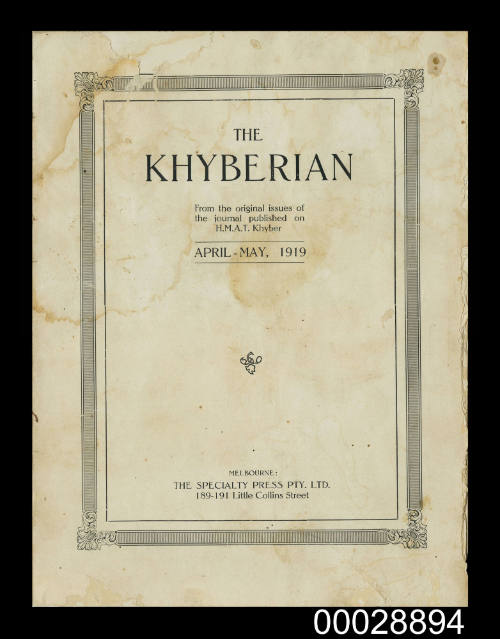 Troopship journal titled The Khyberian from HMAT KHYBER