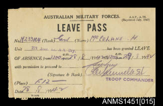 Australian Military Forces Leave Pass