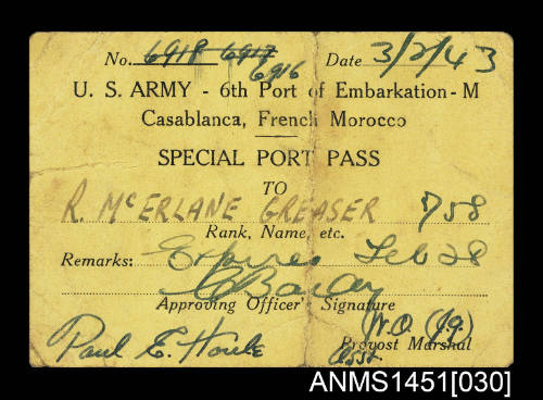 United States Special Port Pass, Casablanca