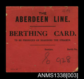 The  Aberdeen Line Berthing Card for Charles Scott