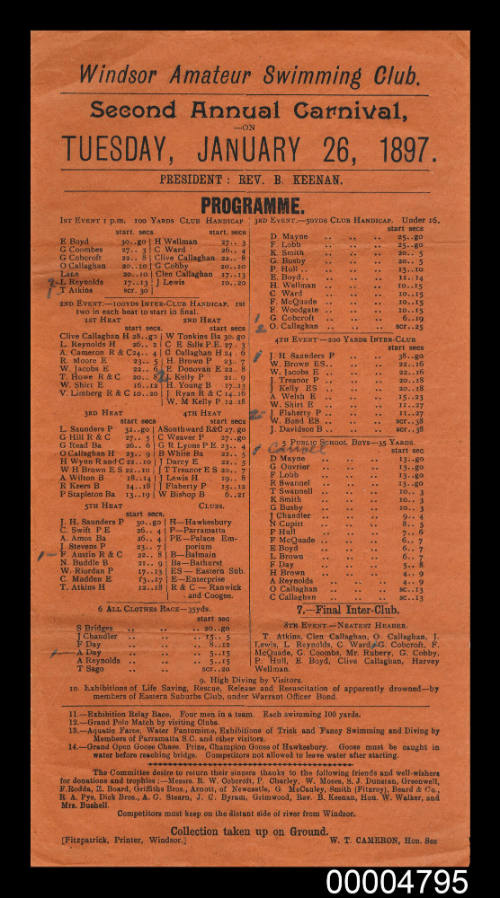 Program for the Second Annual Carnival of Windsor Amateur Swimming Club