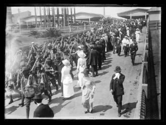 Australian Army soldiers marching near Central Railway Station, Sydney