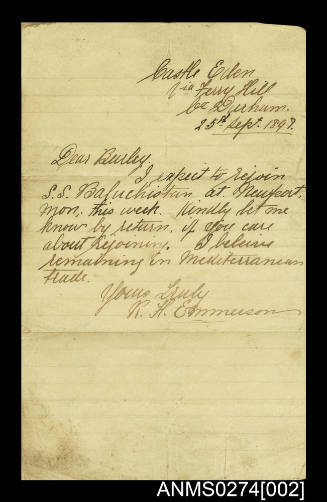 Letter to William Joseph Burley from R H Emmerson