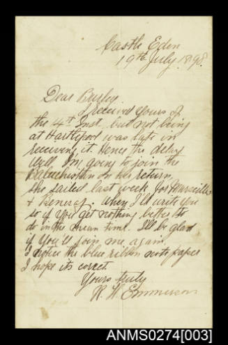 Letter to William Joseph Burley from R H Emmerson