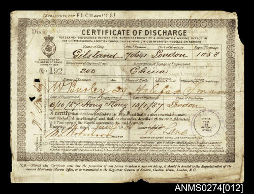 Certificate of Discharge issued to William Joseph Burley