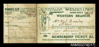 Membership Ticket issued to William Joseph Burley for Australian Workers Union