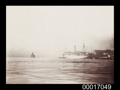 Passenger steamer berthed alongside sheds