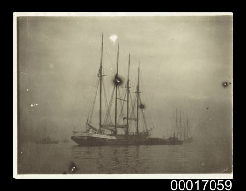 Four masted barques at anchor