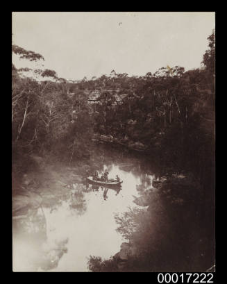 Boat moored in a river in bushland