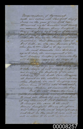 Memorandum of Agreement between the Whaling Company at Encounter Bay and Alexander Ewen of Port Victor