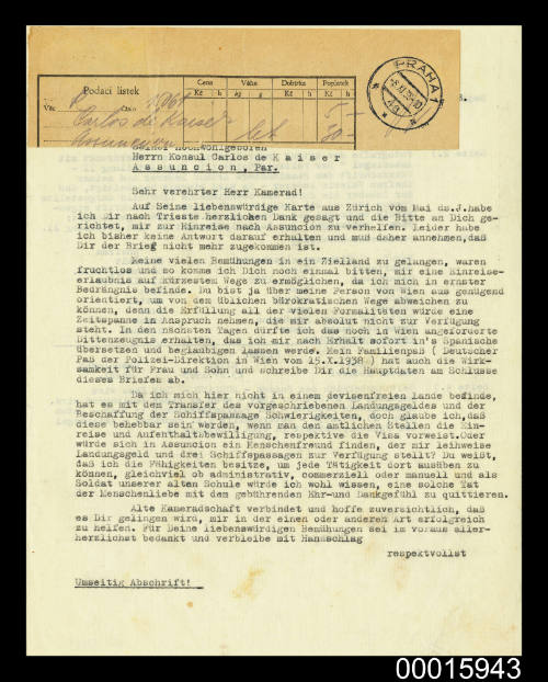 Letter from Arthur Lederer to Seiner Hochwohlgeboren Herrn Konsul Carlos de Kaiser