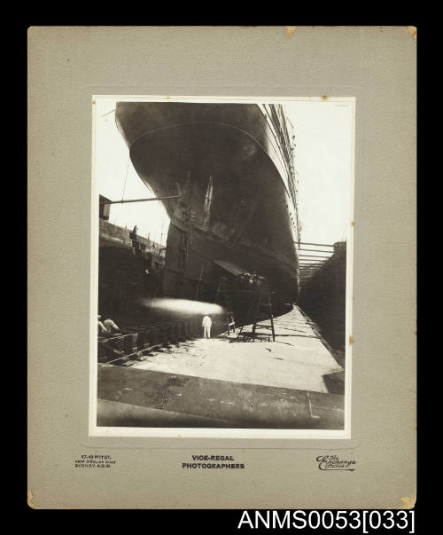 SS OTWAY sans starboard propeller in Morts Dock, Sydney, February 1912