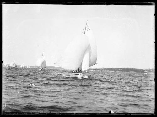 SASC yacht sail number A65 sailing under full canvas ahead of fleet on Sydney Harbour