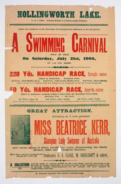 Poster advertising Rochdale Swimming Club Carnival featuring