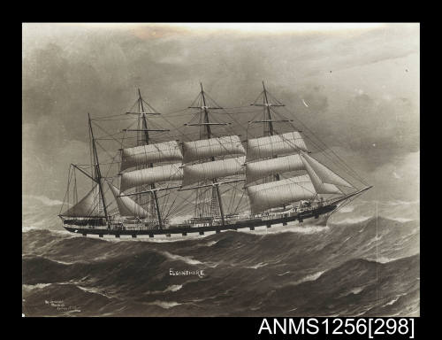 Painted photograph depicting ELGINSHIRE four masted barque at sea