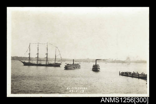 Postcard depicting ELGINSHIRE four masted barque at anchor