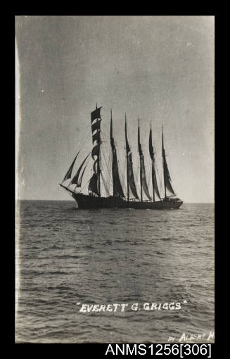 Photograph depicting EVERETT G GRIGGS six masted barque underway